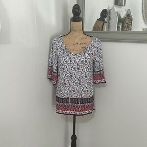 Floral Print Women's Top with Red Accents